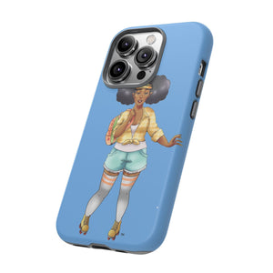Powder Blue Retro Body Positive Skater with Afro Puffs Design Phone Case Phone Case Printify
