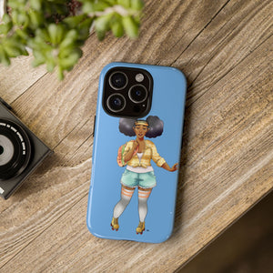 Powder Blue Retro Body Positive Skater with Afro Puffs Design Phone Case Phone Case Printify