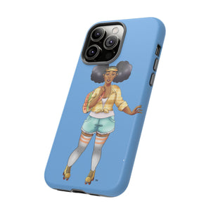 Powder Blue Retro Body Positive Skater with Afro Puffs Design Phone Case Phone Case Printify
