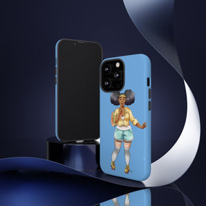 Powder Blue Retro Body Positive Skater with Afro Puffs Design Phone Case Phone Case Printify