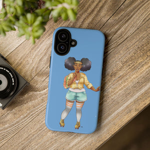 Powder Blue Retro Body Positive Skater with Afro Puffs Design Phone Case Phone Case Printify
