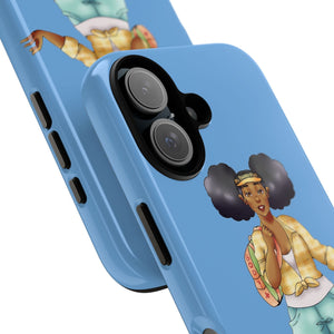 Powder Blue Retro Body Positive Skater with Afro Puffs Design Phone Case Phone Case Printify
