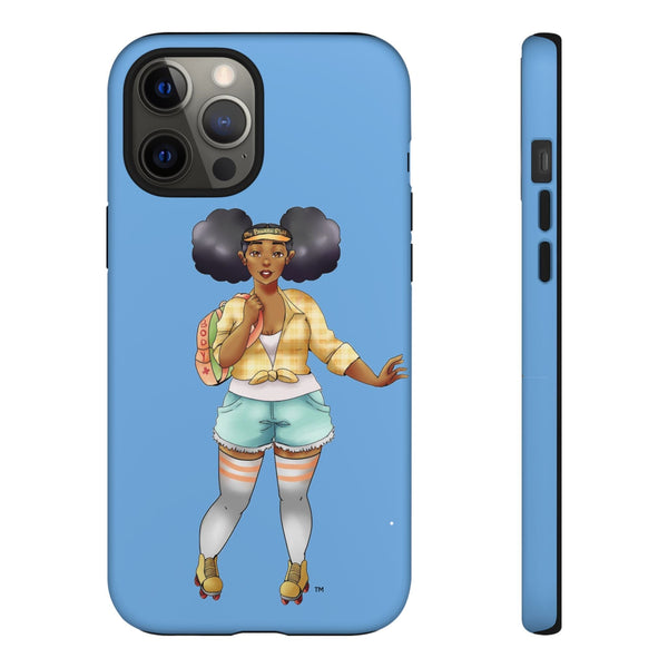 Powder Blue Retro Body Positive Skater with Afro Puffs Design Phone Case Phone Case Printify iPhone 12 Pro Max Matte