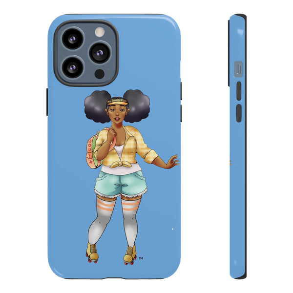 Powder Blue Retro Body Positive Skater with Afro Puffs Design Phone Case Phone Case Printify iPhone 13 Pro Max Glossy