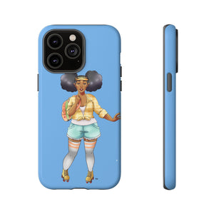 Powder Blue Retro Body Positive Skater with Afro Puffs Design Phone Case Phone Case Printify iPhone 14 Pro Max Matte