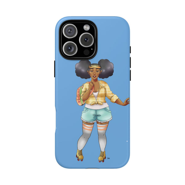 Powder Blue Retro Body Positive Skater with Afro Puffs Design Phone Case Phone Case Printify iPhone 16 Pro Max Matte