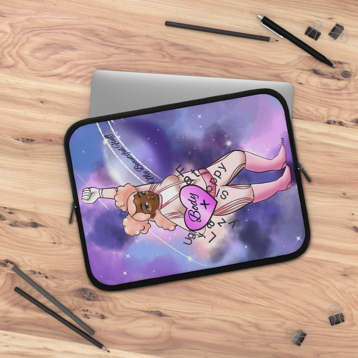 Body Positive Super Hero 13 inch Laptop Sleeve Laptop Sleeve Printify Black 13"