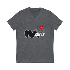 I love Fluffy Girls Men's Jersey Short Sleeve V-Neck Tee V-neck Printify Dark Grey Heather L