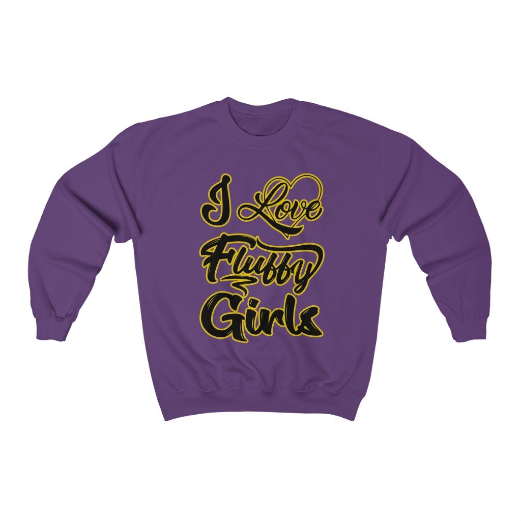 I Love Fluffy Girls Small-5xL Unisex Heavy Blend™ Crewneck Sweatshirt Sweatshirt Printify Purple S
