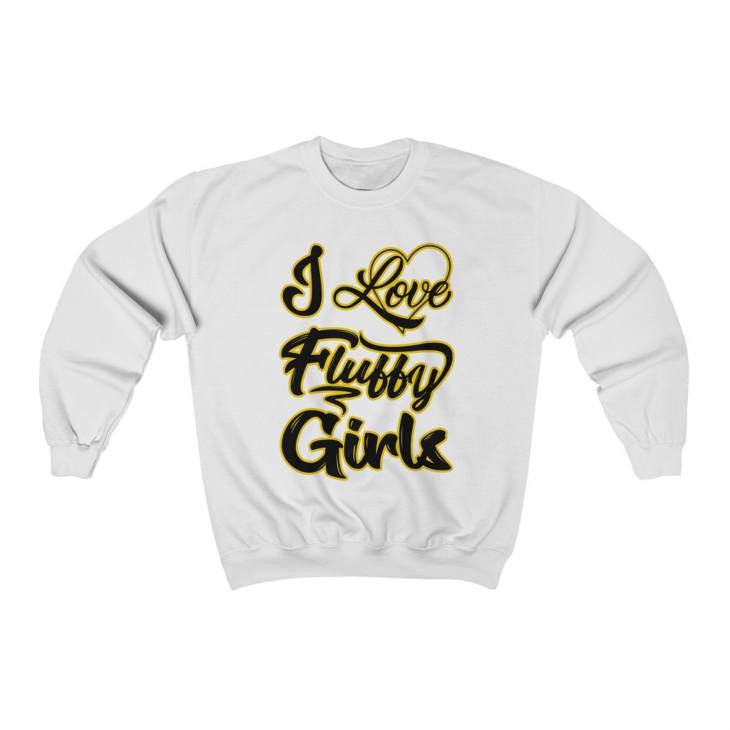 I Love Fluffy Girls Small-5xL Unisex Heavy Blend™ Crewneck Sweatshirt Sweatshirt Printify White S