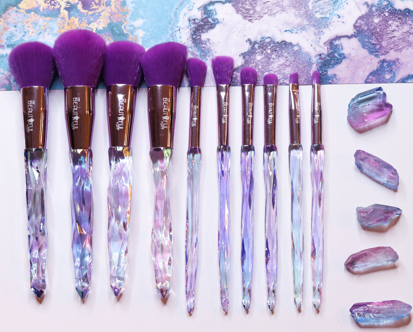 Live Sell Purple 10 Piece Crystal Makeup Brush Set PHYSICAL My Beautiful Fluff