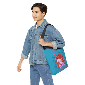 My Beautiful Fluff Adjustable Tote Bag in Turquoise Bags Printify