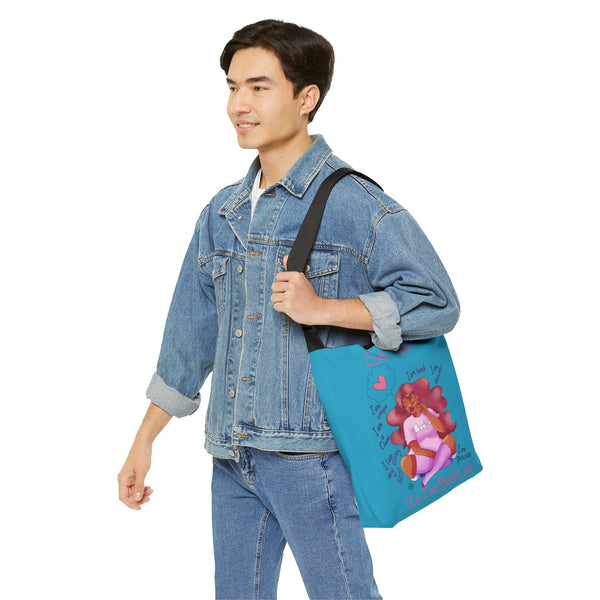 My Beautiful Fluff Adjustable Tote Bag in Turquoise Bags Printify