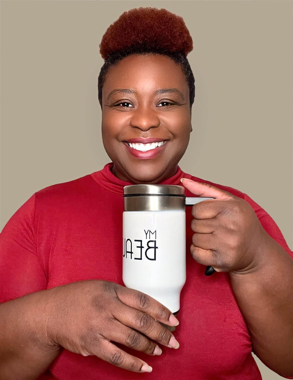 My Beautiful Fluff Signature Stainless Steel Travel Mug with Handle, 14oz Mug Printify
