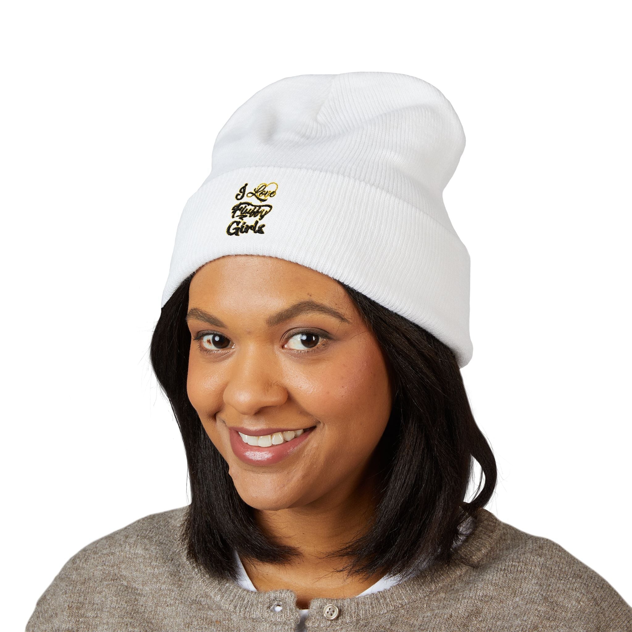 Classic Cuffed Beanie — "I Love Fluffy Girls Winter" Embroidered Winter Hat Hats Printify 