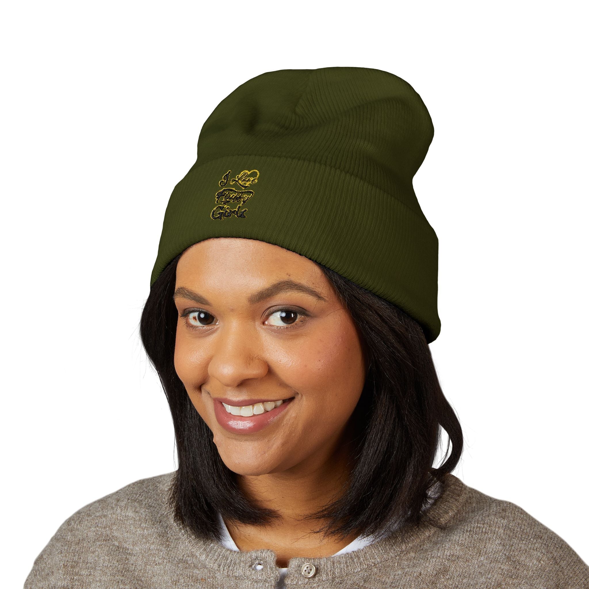 Classic Cuffed Beanie — "I Love Fluffy Girls Winter" Embroidered Winter Hat Hats Printify 