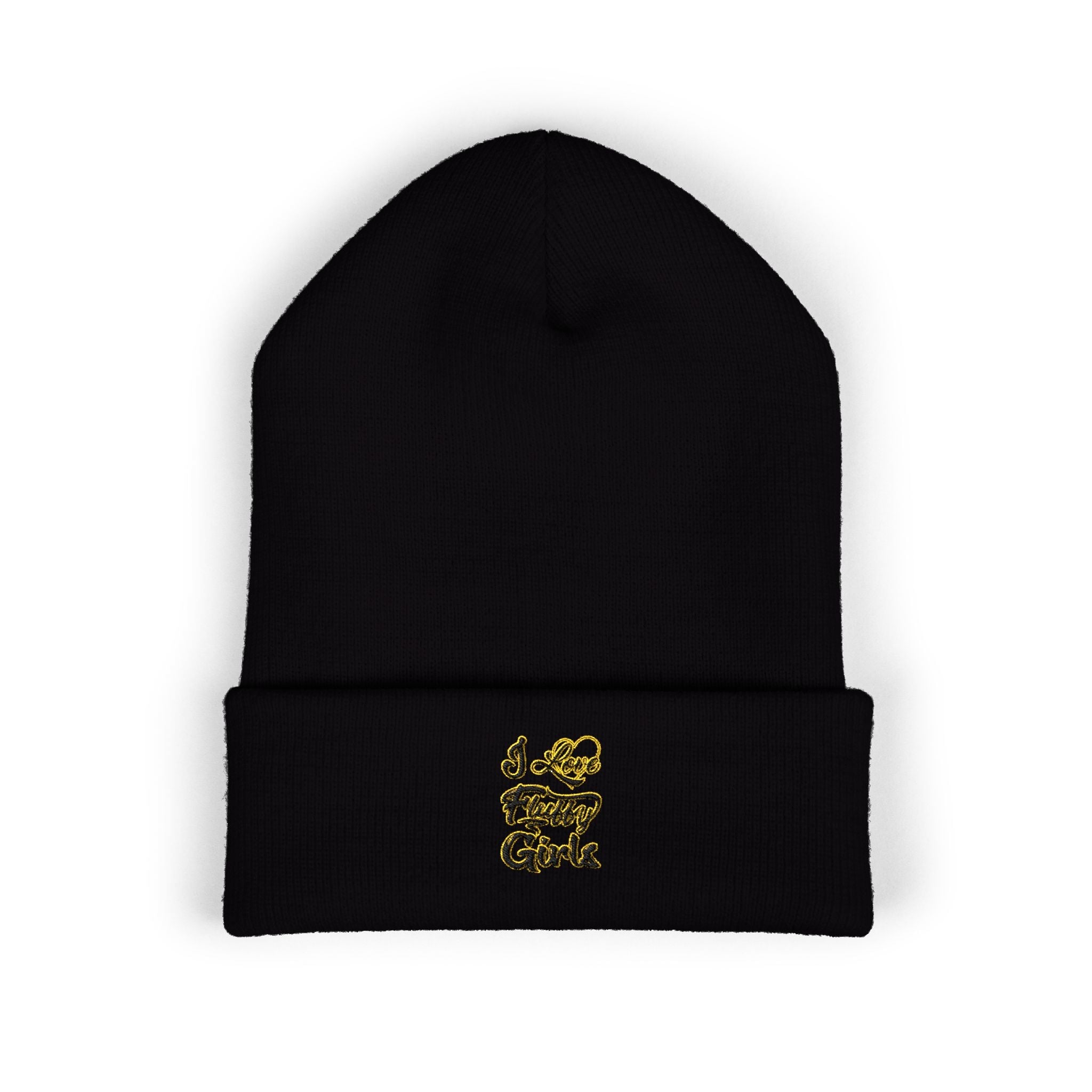 Classic Cuffed Beanie — "I Love Fluffy Girls Winter" Embroidered Winter Hat Hats Printify One size Black 