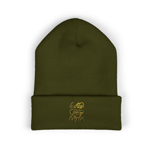 Classic Cuffed Beanie — "I Love Fluffy Girls Winter" Embroidered Winter Hat Hats Printify One size Olive 