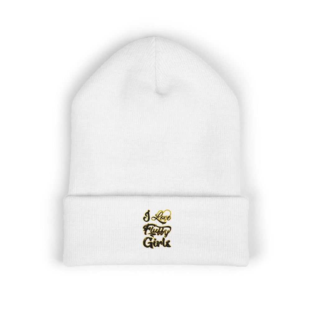 Classic Cuffed Beanie — "I Love Fluffy Girls Winter" Embroidered Winter Hat Hats Printify One size White 