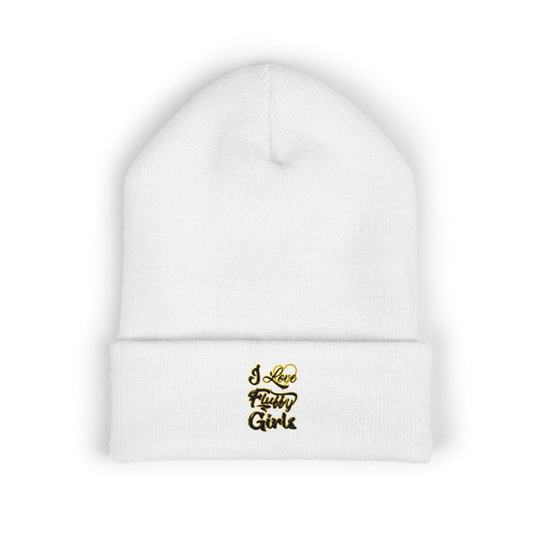 Classic Cuffed Beanie — "I Love Fluffy Girls Winter" Embroidered Winter Hat Hats Printify One size White 