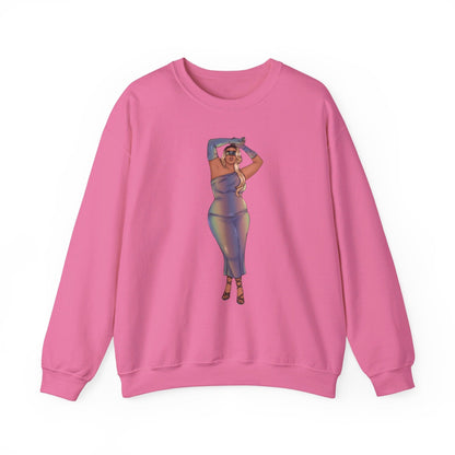 Crewneck Sweatshirt Featuring Plus Size Model Tazah Size S-5xl Sweatshirt Printify Safety Pink S 