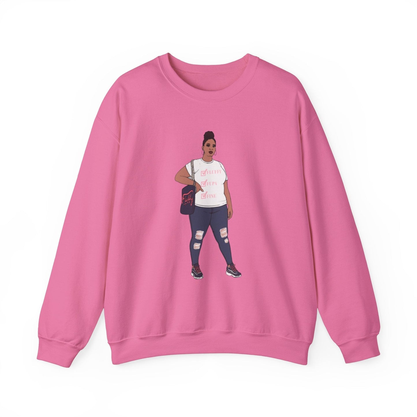 Crewneck Sweatshirt - Jana Plus Size Model Show Off Your Fluff Contest Winner Sweatshirt Printify Safety Pink S 