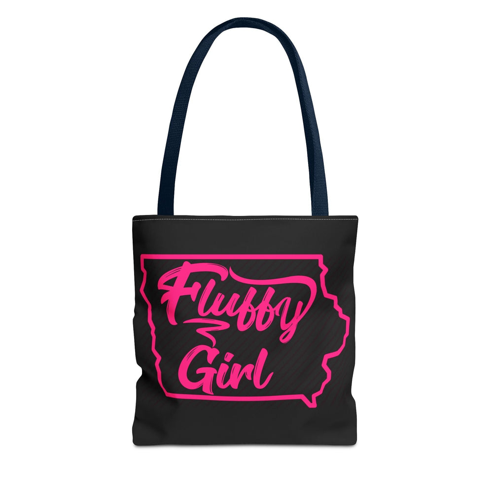 Fluffy Girl Iowa Tote Bag — Pink Script State Outline AOP Tote Bags Printify 13" × 13'' Navy 