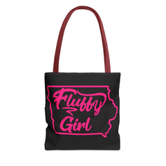 Fluffy Girl Iowa Tote Bag — Pink Script State Outline AOP Tote Bags Printify 13" × 13'' Red 