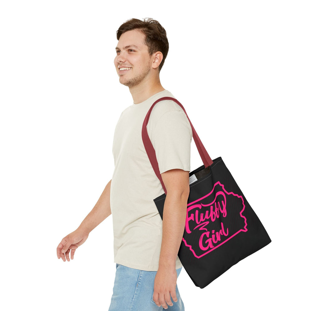 Fluffy Girl Iowa Tote Bag — Pink Script State Outline AOP Tote Bags Printify 