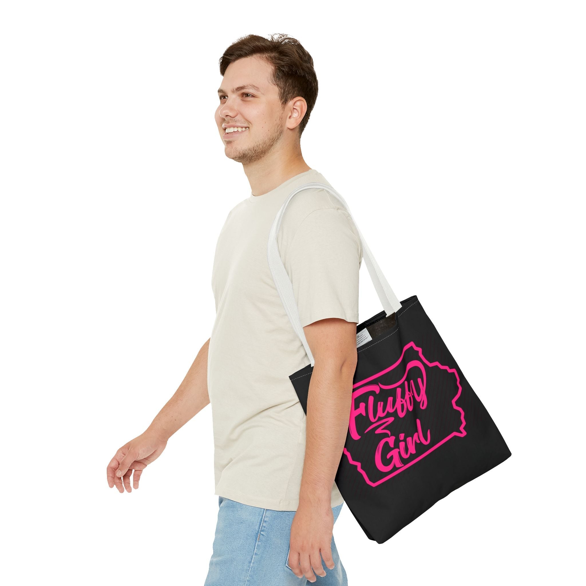 Fluffy Girl Iowa Tote Bag — Pink Script State Outline AOP Tote Bags Printify 