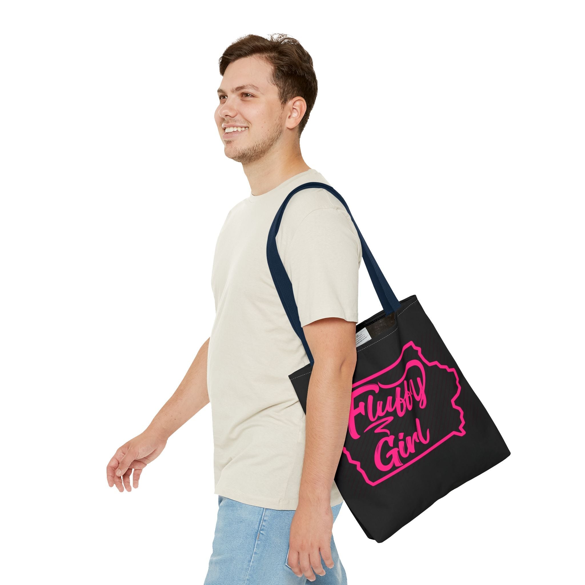 Fluffy Girl Iowa Tote Bag — Pink Script State Outline AOP Tote Bags Printify 