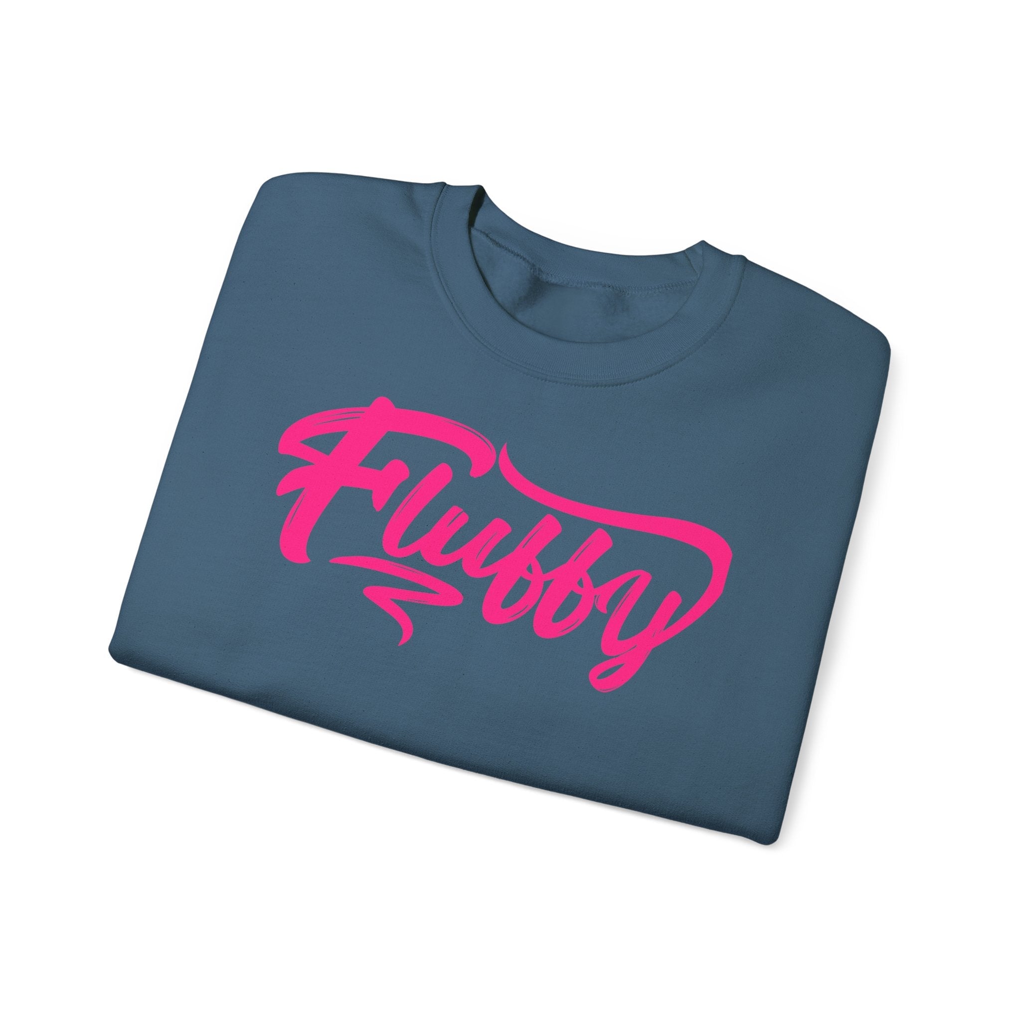 Fluffy Sweatshirt — White Cozy Crewneck with Pink 'Fluffy' Graphic Sweatshirt Printify 