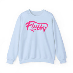 Fluffy Sweatshirt — White Cozy Crewneck with Pink 'Fluffy' Graphic Sweatshirt Printify S Light Blue 