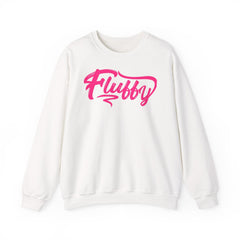Fluffy Sweatshirt — White Cozy Crewneck with Pink 'Fluffy' Graphic Sweatshirt Printify S White 