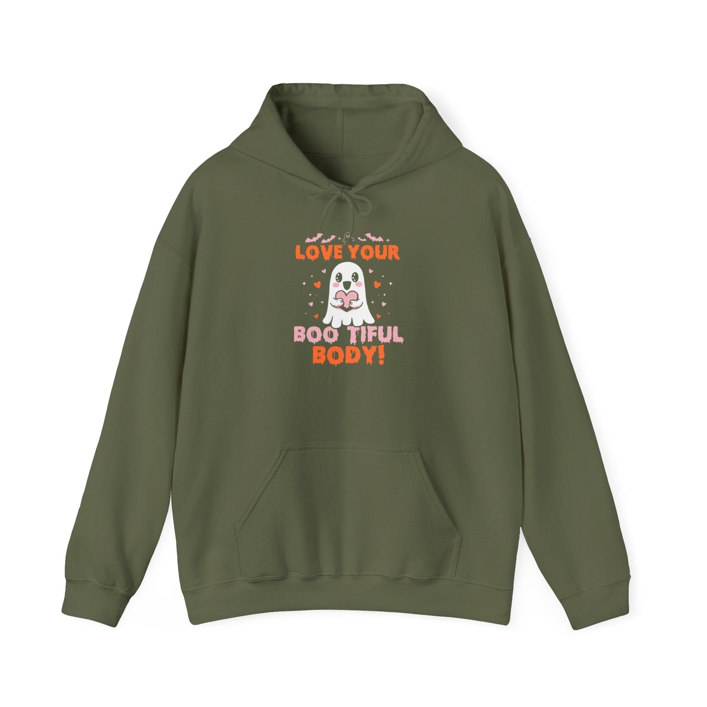 Hooded Sweatshirt Love Your Boo-tiful Body Halloween Exclusive Hoodie Printify Military Green S 