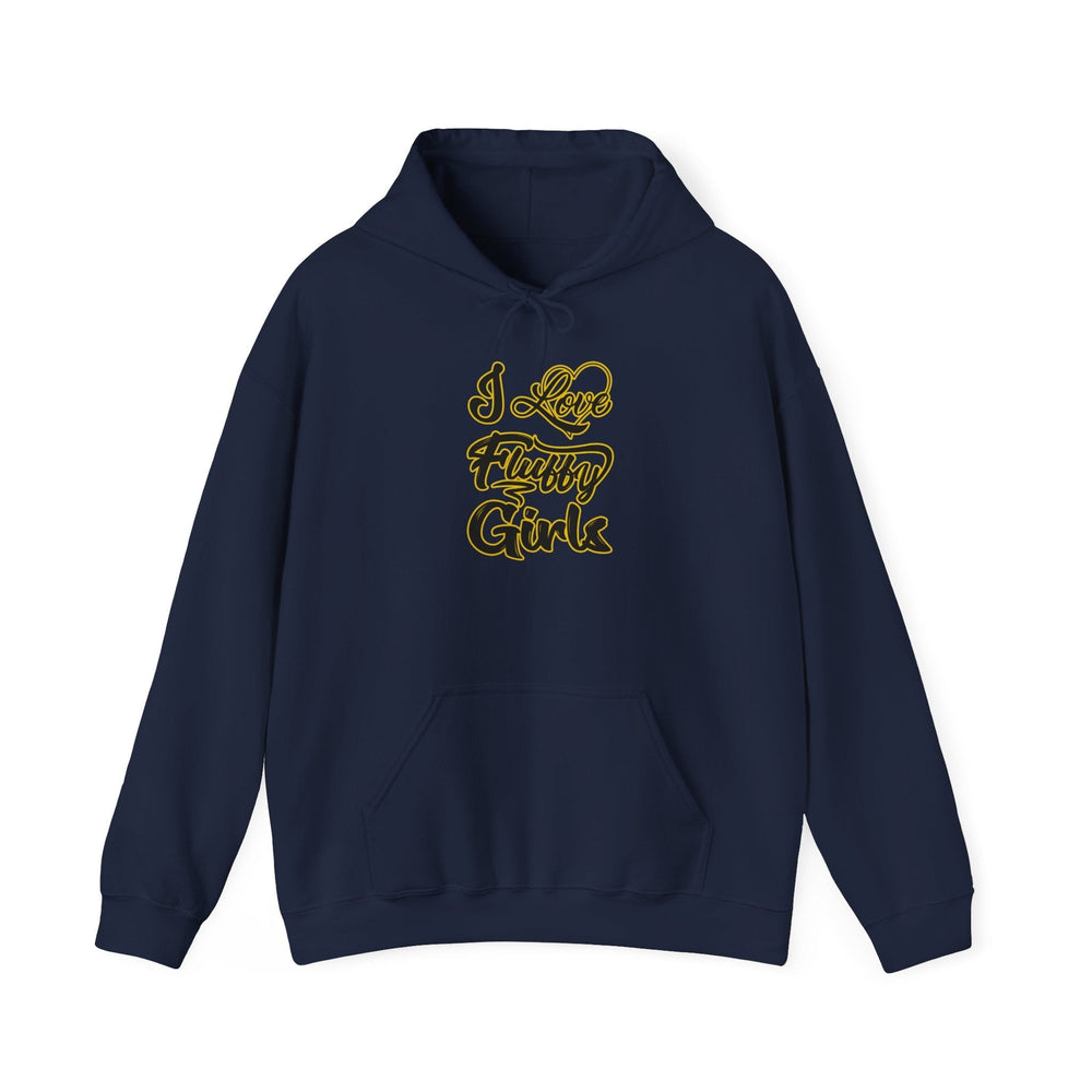 'I Love Fluffy Girls' Hooded Sweatshirt — Sizes S–5XL Hoodie Printify S Navy 