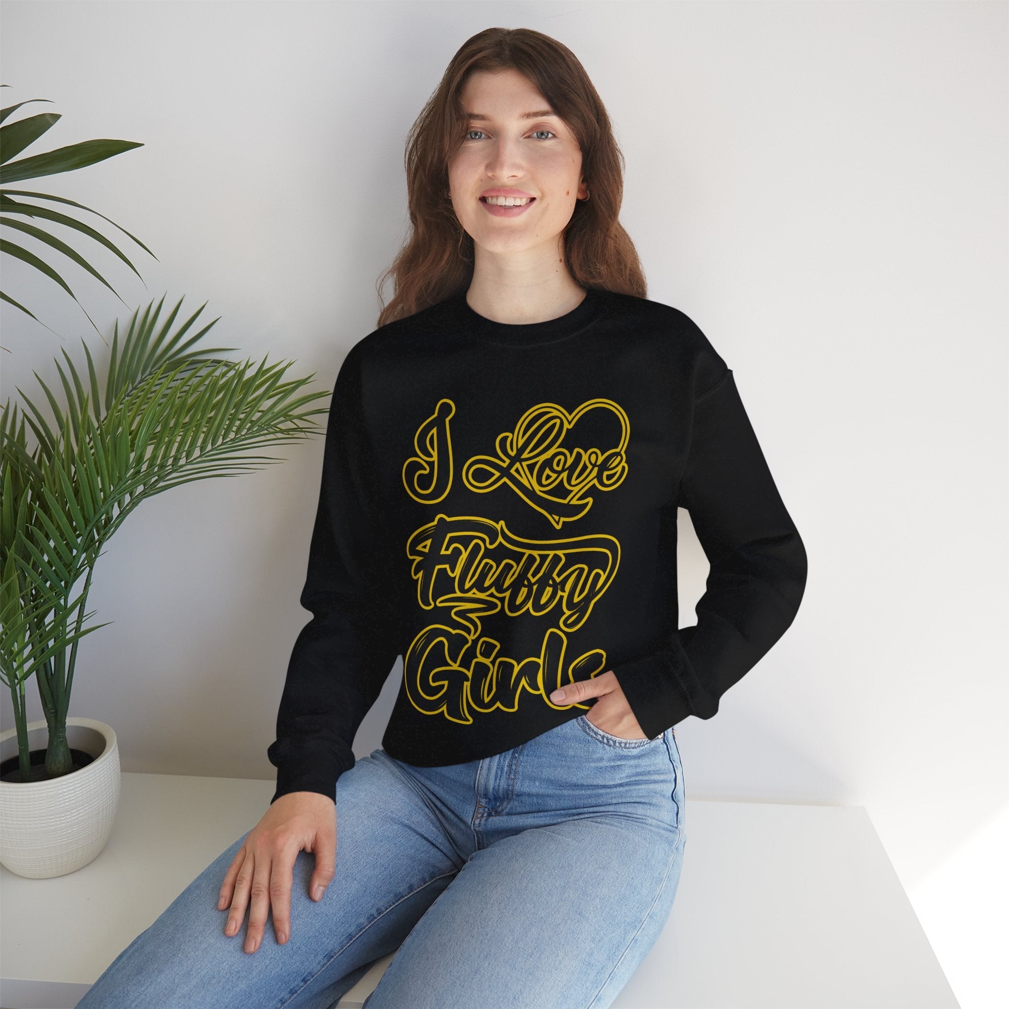 I Love Fluffy Girls Sweatshirt — Cute Fuzzy Pride Crewneck Sweatshirt Printify 