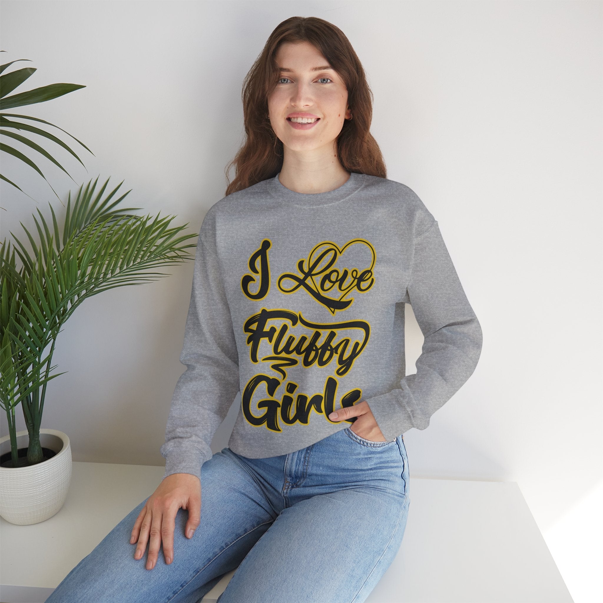 I Love Fluffy Girls Sweatshirt — Cute Fuzzy Pride Crewneck Sweatshirt Printify 