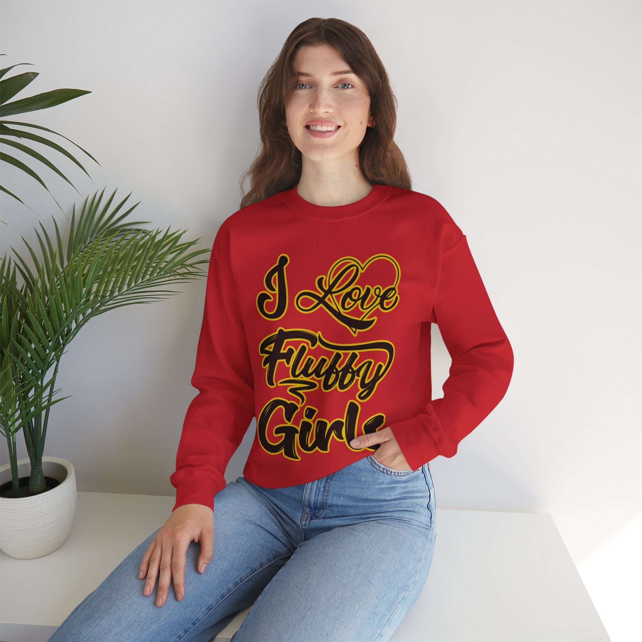 I Love Fluffy Girls Sweatshirt — Cute Fuzzy Pride Crewneck Sweatshirt Printify 