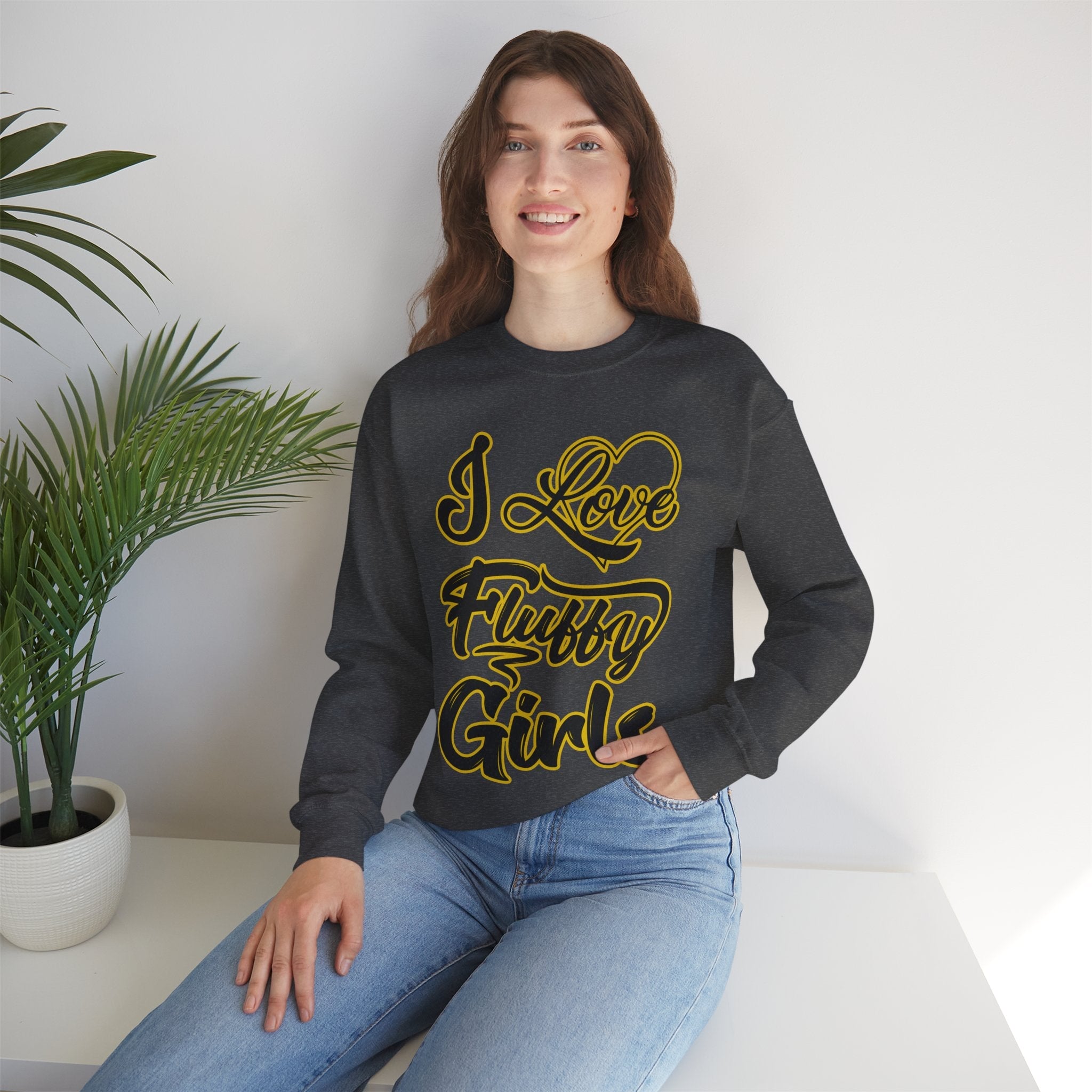 I Love Fluffy Girls Sweatshirt — Cute Fuzzy Pride Crewneck Sweatshirt Printify 