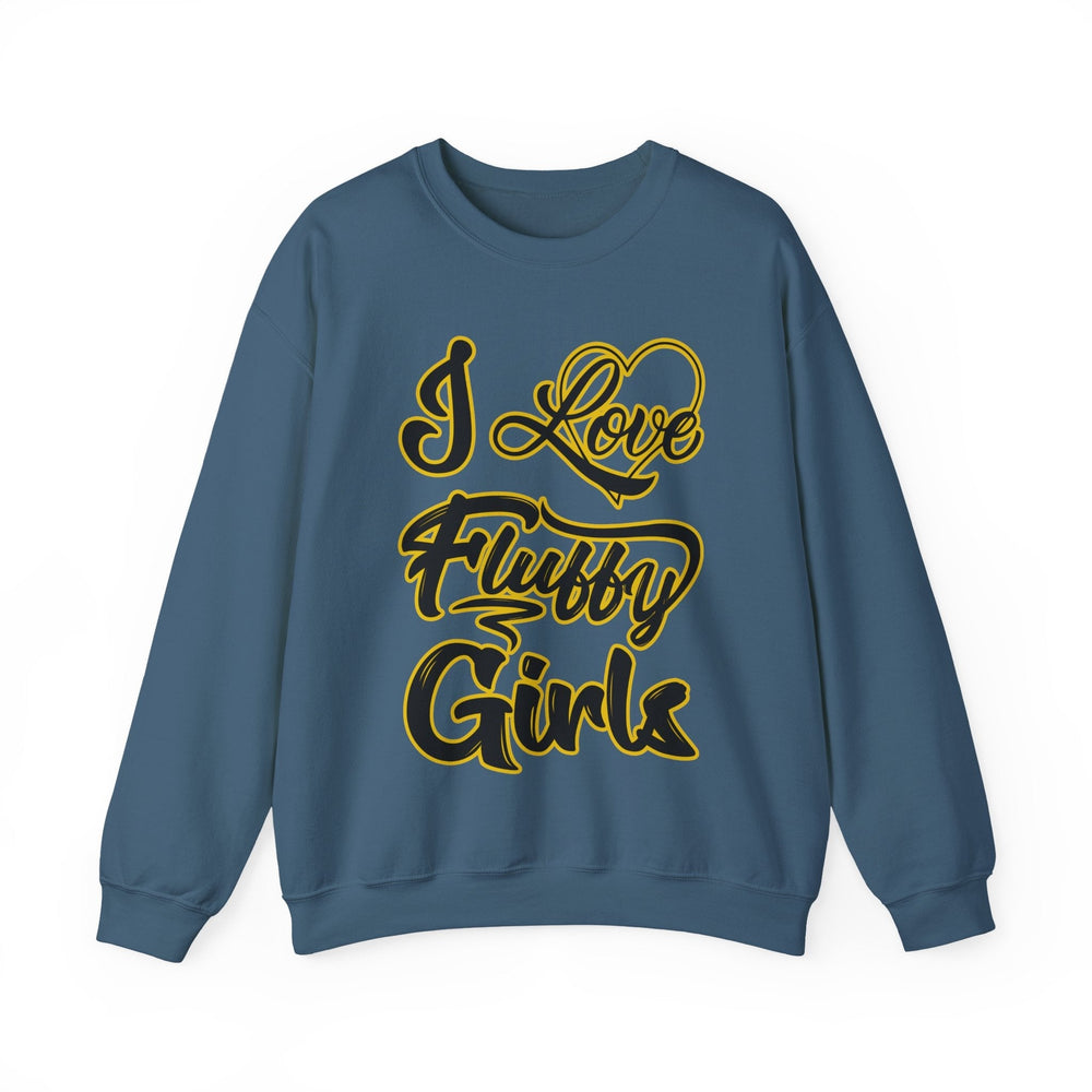 I Love Fluffy Girls Sweatshirt — Cute Fuzzy Pride Crewneck Sweatshirt Printify S Indigo Blue 