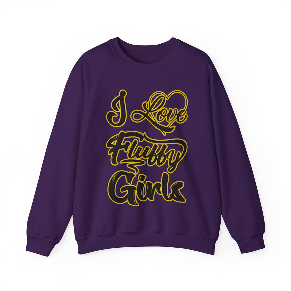 I Love Fluffy Girls Sweatshirt — Cute Fuzzy Pride Crewneck Sweatshirt Printify S Purple 
