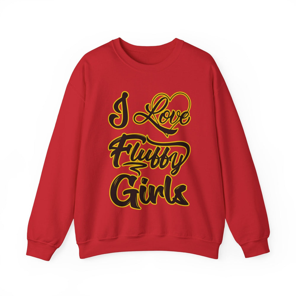 I Love Fluffy Girls Sweatshirt — Cute Fuzzy Pride Crewneck Sweatshirt Printify S Red 