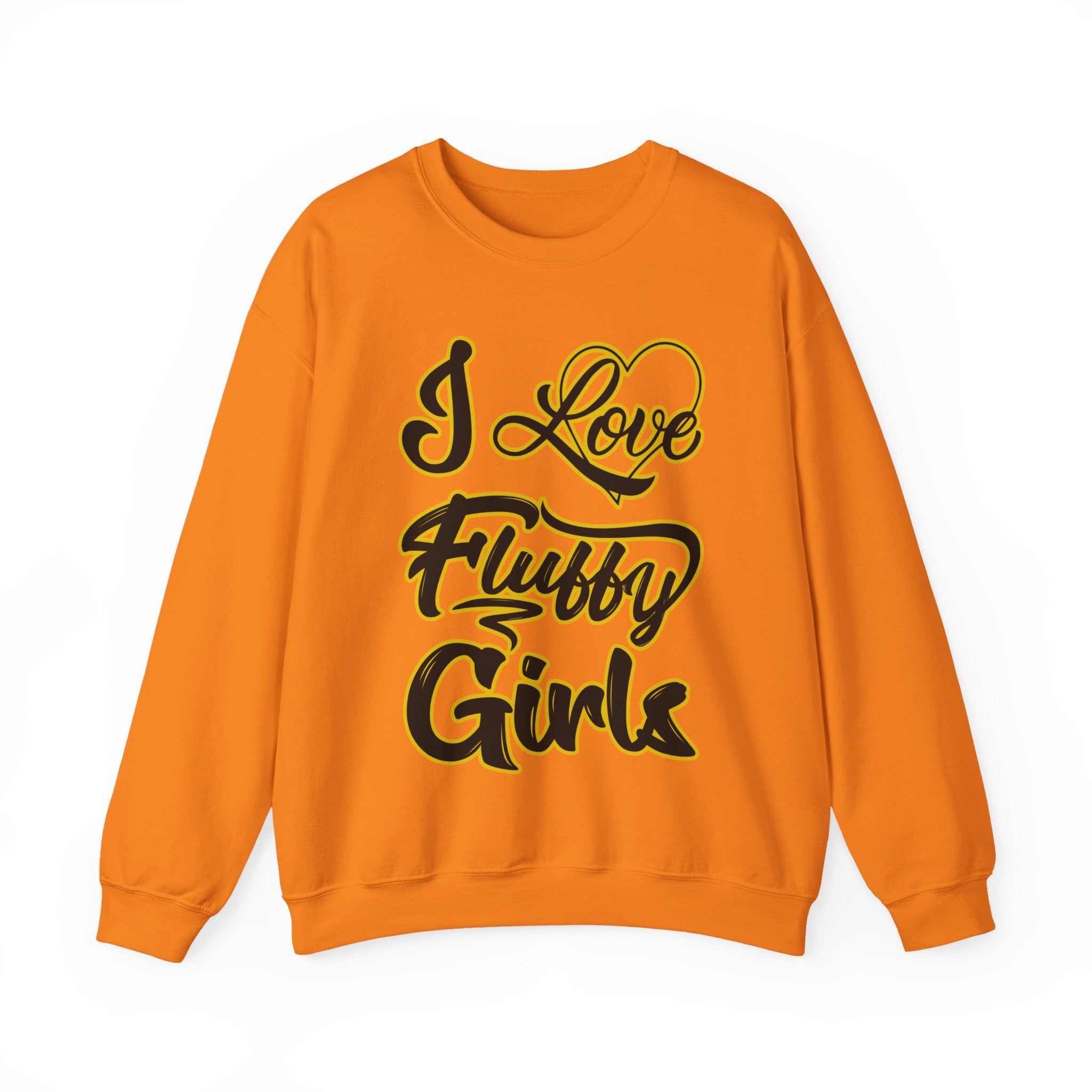 I Love Fluffy Girls Sweatshirt — Cute Fuzzy Pride Crewneck Sweatshirt Printify S Safety Orange 