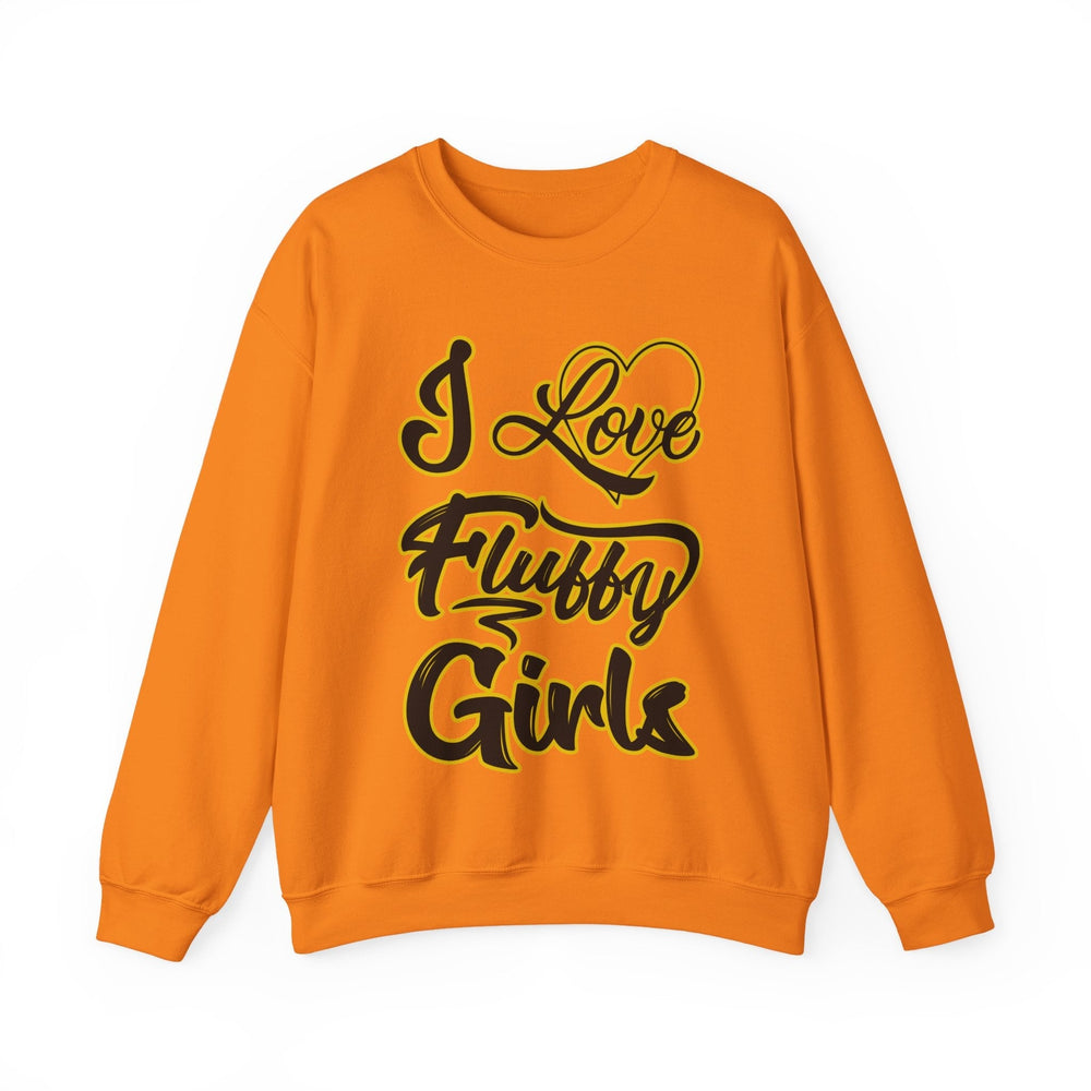I Love Fluffy Girls Sweatshirt — Cute Fuzzy Pride Crewneck Sweatshirt Printify S Safety Orange 