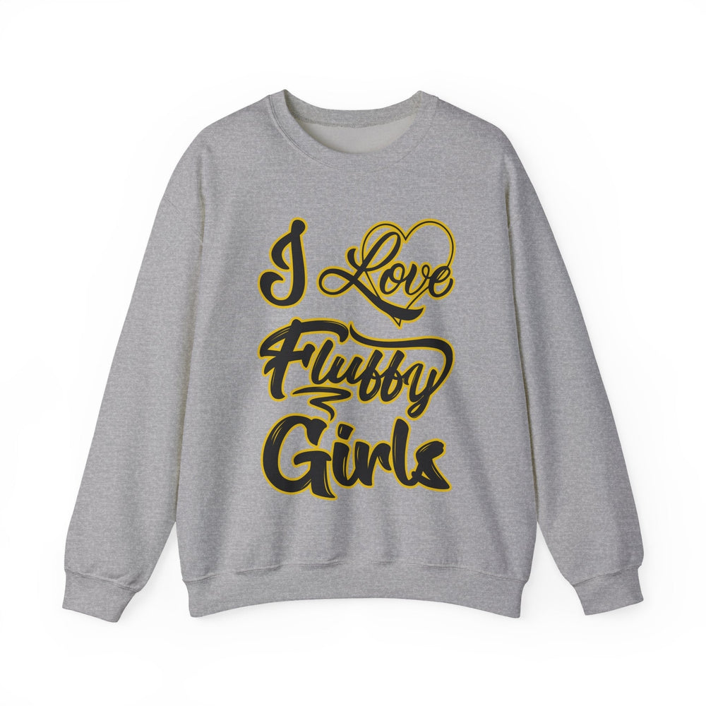 I Love Fluffy Girls Sweatshirt — Cute Fuzzy Pride Crewneck Sweatshirt Printify S Sport Grey 
