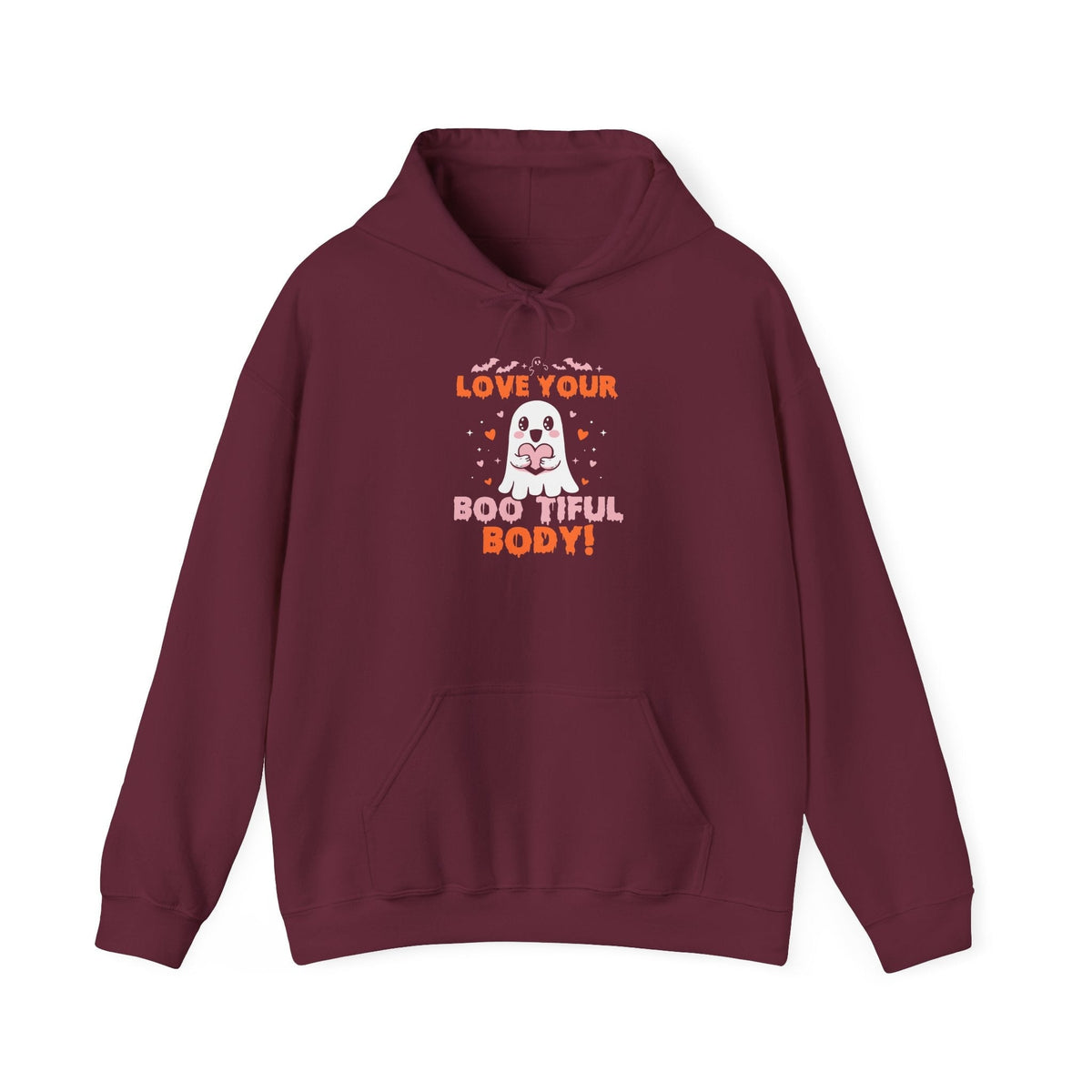 Love Your Boo-tiful Body Halloween Self-Love Hooded Sweatshirt Hoodie Printify S Maroon 