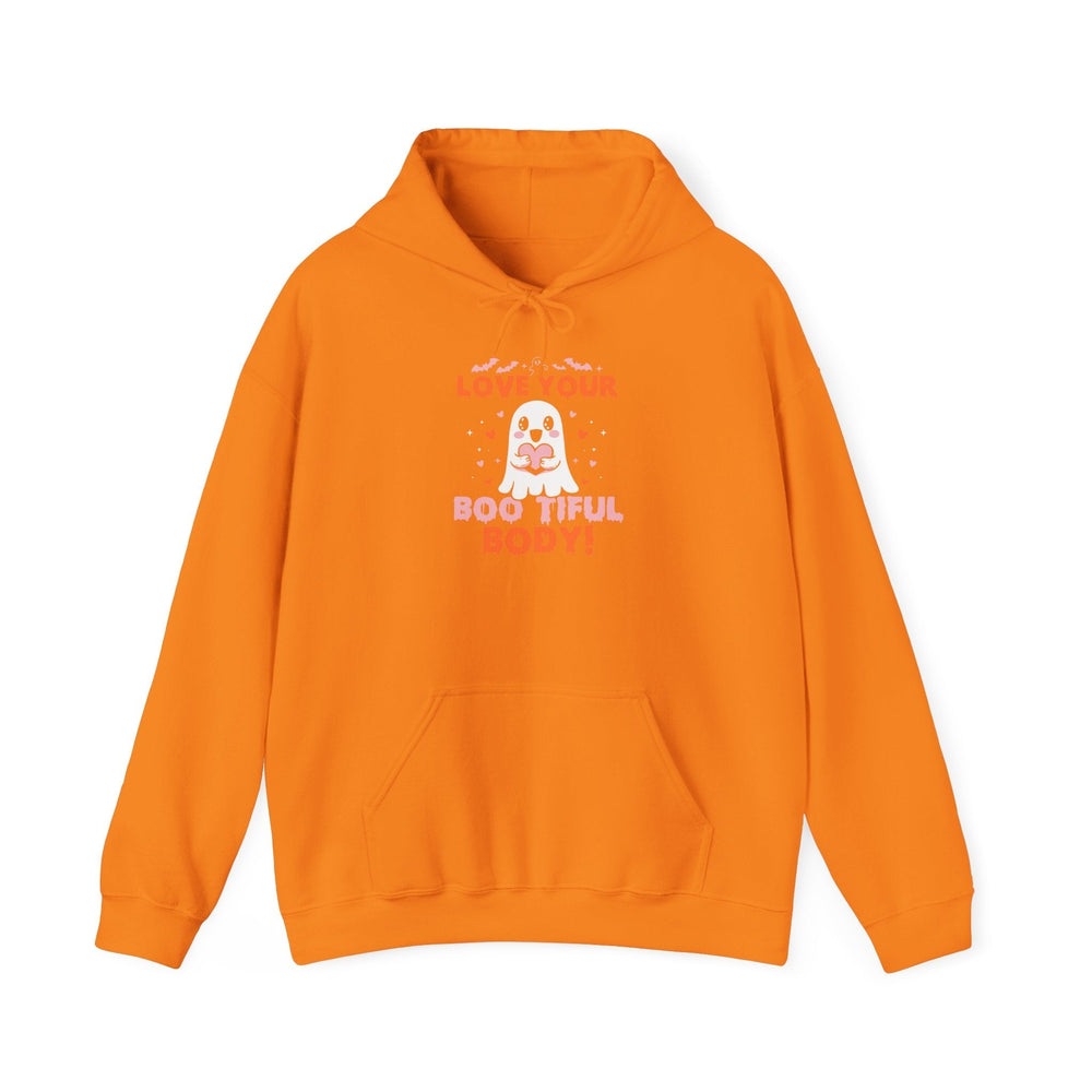 Love Your Boo-tiful Body Halloween Self-Love Hooded Sweatshirt Hoodie Printify S Safety Orange 