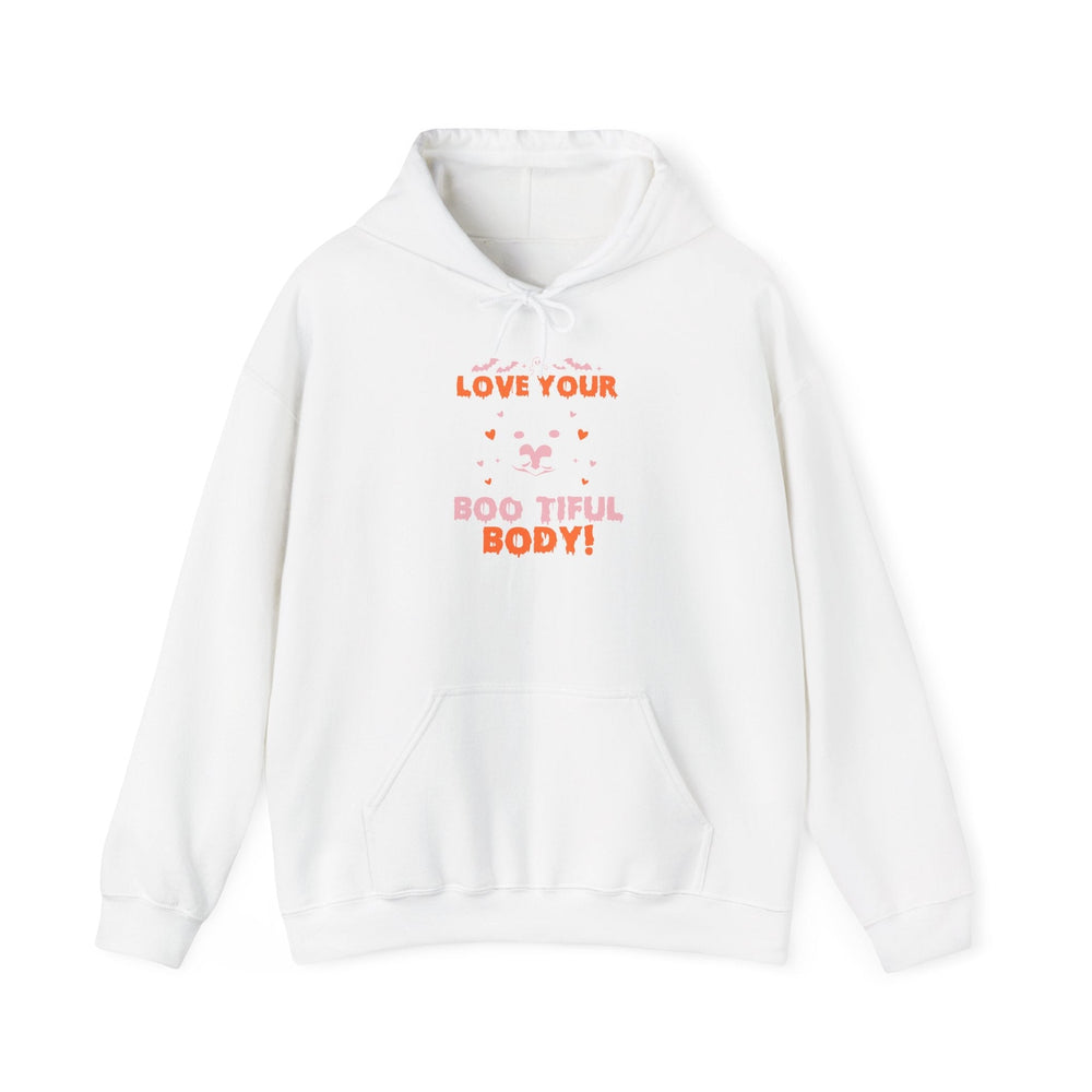 Love Your Boo-tiful Body Halloween Self-Love Hooded Sweatshirt Hoodie Printify S White 