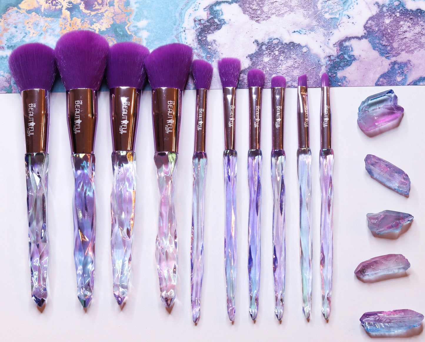 My Beautiful Fluff Pink Crystal 10 piece makeup brush set / Purple PHYSICAL My Beautiful Fluff 